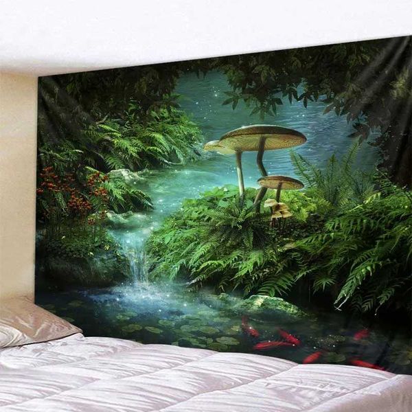 Takestries Takestries Dream Fada paisagem tapeçaria florestal parede de cogumelos pendurados boêmios Hippie Family Wall Decoration Kawaii Room Decoration R0411