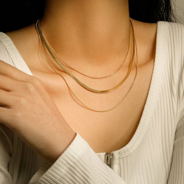 Europäische Stil Dreischichtige Schlangenkette Halskette Mode Frauen gestapelt Schmuck 14K Gold plattierte Edelstahl Designer Luxus Halskette