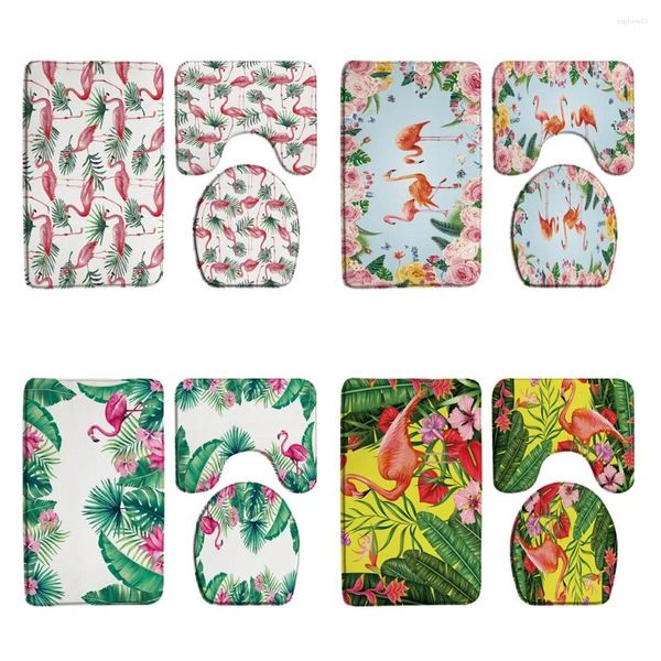 Banyo paspasları tropikal pembe flamingos mat set çiçek bitki doğa bahçesi orman palmiye Bundan Banyo halıları tuvalet kapağı kapak duş halı