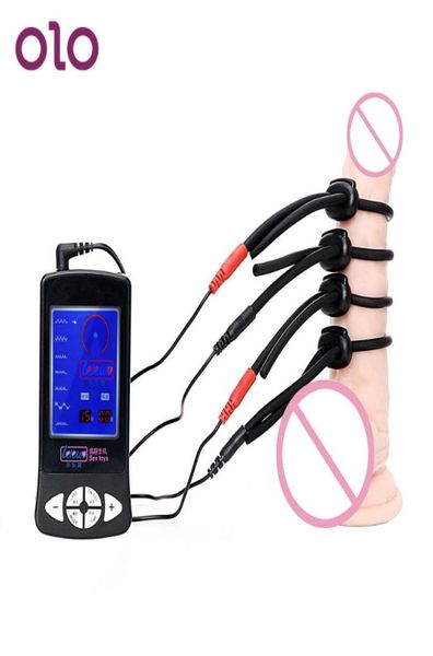 Cockrings Olo Electric Penis Ring Eletro Estimulação Cock Terapia Massager Toys Sex for Men Silicone5843575