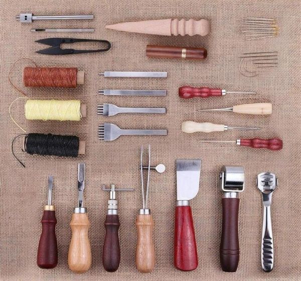 18pcs Definir ferramenta de processamento de couro costura de escultura Kit de artesanato para fazer bolsas334l9146657