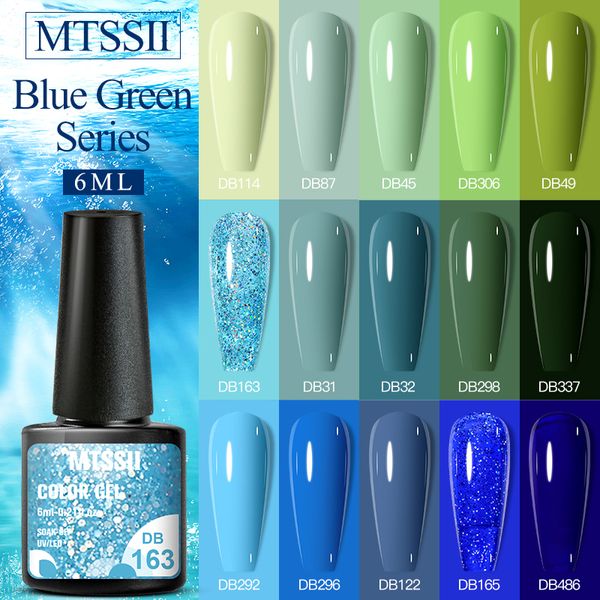 Mtssii 6 мл гель -лак для ногтей Ярко -синий зеленый полумачневый полумаченочный гелэк -искусство маникюр блеск впитывается с ультрафиолетового светодиода Diy Nail Gel