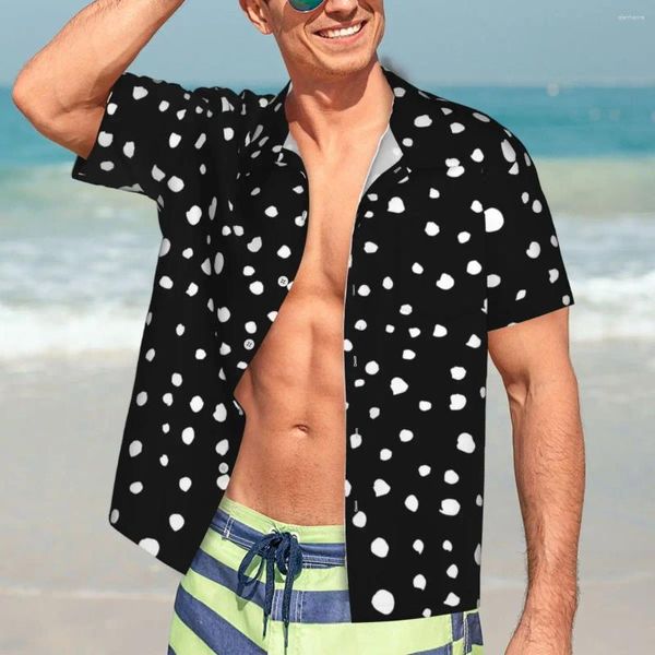 Camicie casual maschile macchie dalmate stampa camicia da spiaggia maschile pois bianchi punti hawaii graphic graphic eleganti camicette di grandi dimensioni