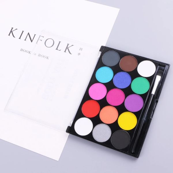 1 Box Gesichtskörperfarbe mit Pinsel 15 Farbe wasserlösliche Farbe Make-up Palette Waschbar für Frauen Männer Fußball-Fan Körperkunst