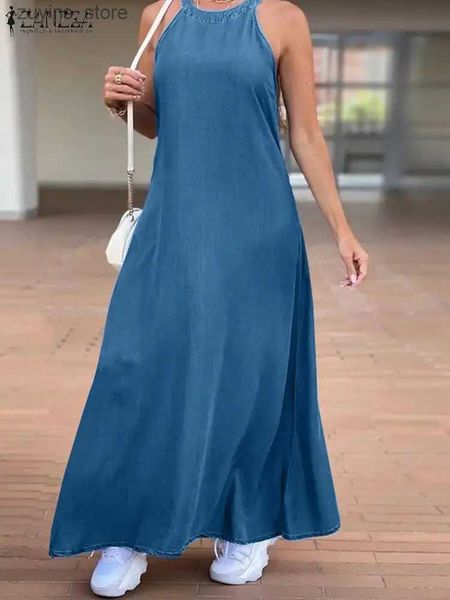 Basic Casual Kleider 2023 Plus Größe Zanzea Fashion Denim Langes Kleid sexy Frauen Halfter Swing Sundress Urlaub ärmellose Robe lässig Lose Maxi Kleid L49