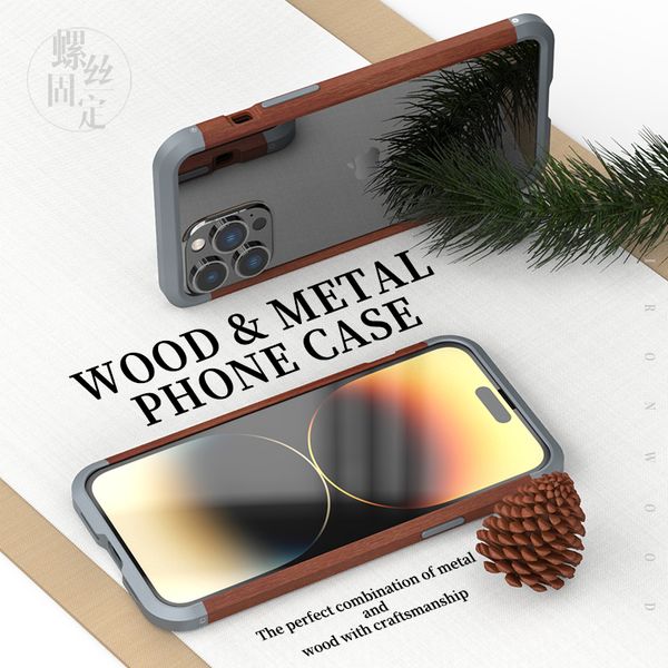 Cascas de telefone de madeira de metal de madeira para iPhone 15 14 13 12 Pro Max Pear Wood Shell para iPhon 11 Plus XS X XR XSMAX Tampa à prova de choque
