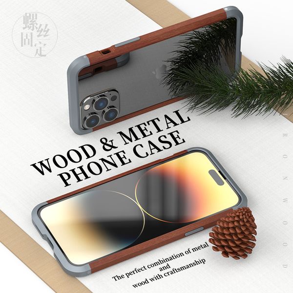 Hölzerne Metall Stoßfänger Telefonhüllen für iPhone 15 14 13 12 Pro Max Pear Wood Shell für iphon 11 plus xs xr xsmax Stoßdichter Abdeckung