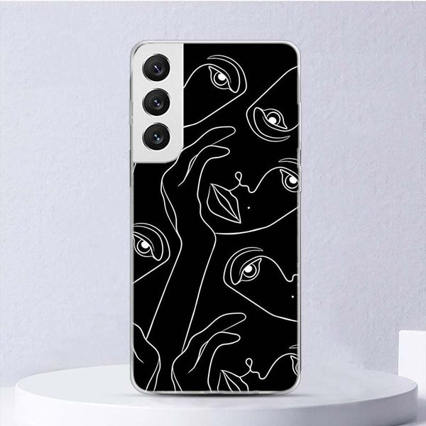 Linha abstrata Mulheres enfrentam estojo suave para Samsung Galaxy M12 M21 M30S M31 M32 M51 M52 NOTA DO TELEFONE 8 9 10 + 20 Ultra J4 J6 Plus