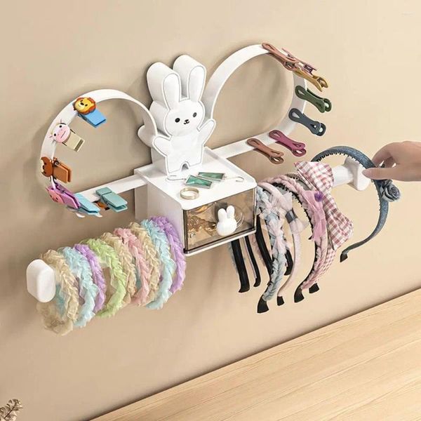 Armazenamento de cozinha Kawaii Hair Hair Hoop Rack Montado de parede Organizador de jóias Tirada Clipe Hairband Display Acessórios