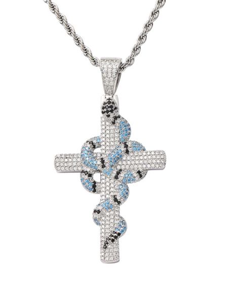 Ice Bling Blue Coral Snake Cross Cool Collece Personalized Yip Hop Trend