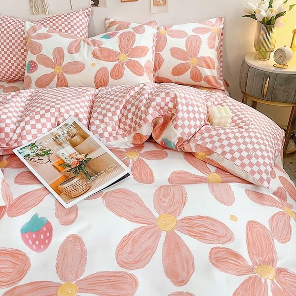 INS Korean Style Four Stücke Red Cherry Quilt Cover Mädchen Frauen Herbst Winter Single Twin Full Queen Size Duvet Cover Set