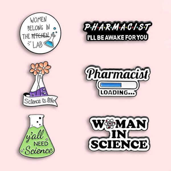 Criatividade ciência química esmalte pinos de engenharia matemática copo broches de flores letra liga badges jóias acessórios de jóias