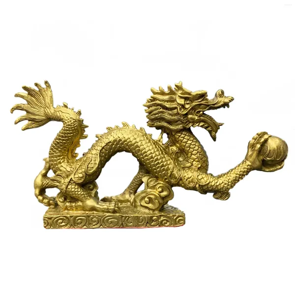 Dekorative Figuren Feng Shui Dragon Brass Statue Chinesische Wohnkultur Figur -Büro anziehen Geld und viel Glück Goldene Skulptur