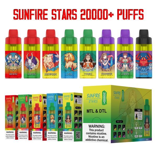 Orijinal Sunfire Puff 20000 Vapes Tek kullanımlık puf E Sigara Mesh Bobin 12ml Kartuş 600mAH Şarj Edilebilir 12 Teşer Kalem Vaper AL Taç Bar 20K 15K 12K 12000 Puf 18k