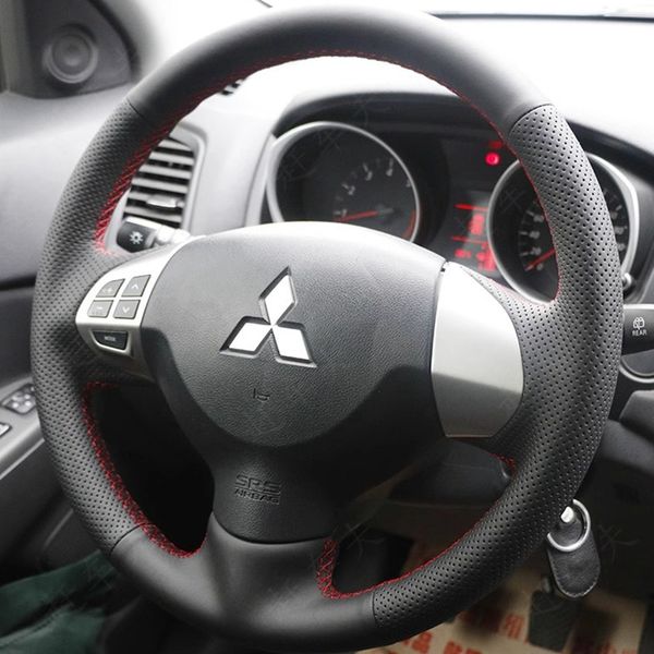 Coperchio ruota dello sterzo per auto intrecciata per Mitsubishi Lancer X Outlander 2006-2015 ASX Colt Cucitura a mano in pelle in pelle