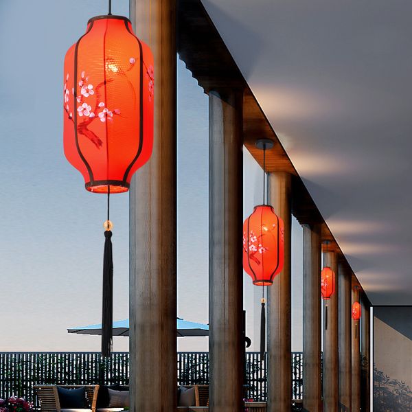 Tecido de estilo chinês pintado à mão pendurada em panela quente restaurante pendente lâmpada casa de chá de chá de varanda lustre pequeno lustre