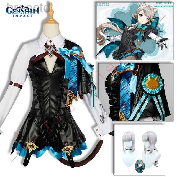 Costumes de anime Lynette Cosplay Genshin Impacto Fantas Fontaine Fontaine Cosplay Cosplay Costume Vestido uniforme Ears Salia Roupa de cauda Magician 240411