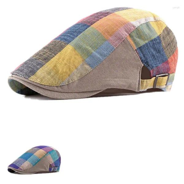 Beretti 2024 Plaid Spring Sboy Caps Men Cotton Flat Apt Cap Women Painter Beret Cappelli