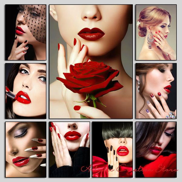 Магазин красоты ногтей Red Lips Art Poster Photh