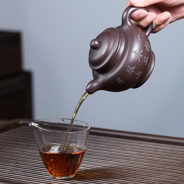 400ml Boutique Yixing Old Purple Clay Tule Authentic Handmade Tea Pot Raw Ore Old Purple Mud Kettle