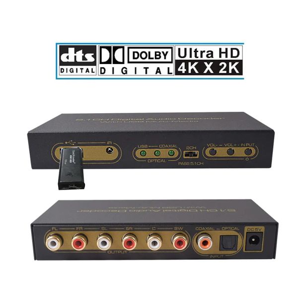 Connectores 5.1ch SPDIF decodificador de áudio digital coaxial com USB Multimedia Audio Player 5.1 Audio AC3 DTS LPCM para DVD PC VCD SW07M2