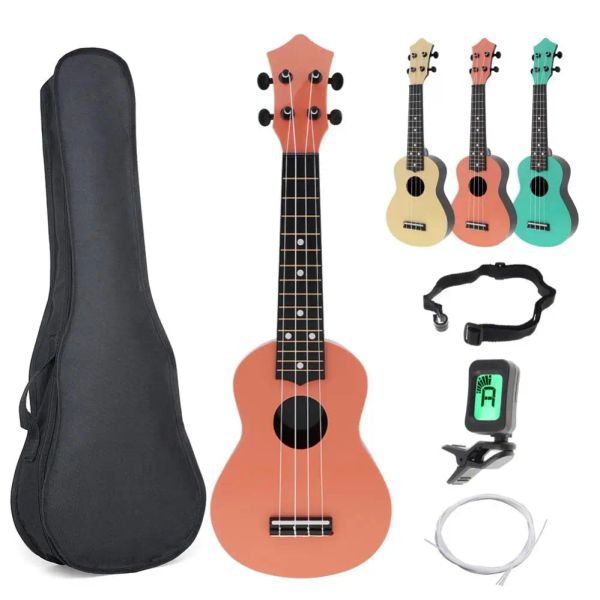 Askı 21 inç soprano ukulele renkli akustik 4 dizeler Hawaii gitar + çanta + tuner + kayış + çocuklar ve müzik yeni başlayanlar