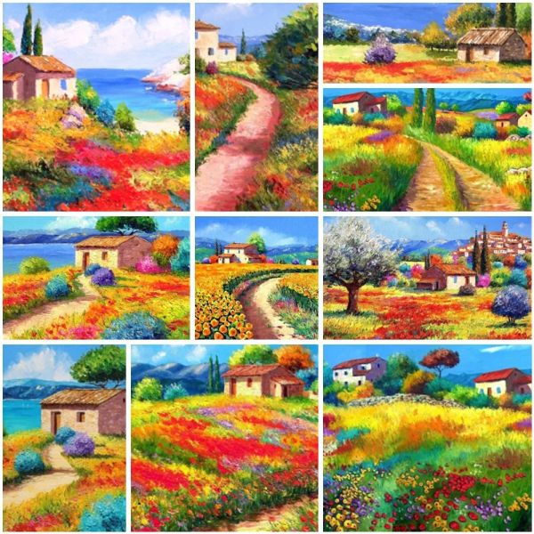 Landschaft farbenfrohe Land Feld Kreuzstich komplettes Kit DIY Stickerei Handiwork handgefertigtes Hobby -Stricken Geschenk Magie anders