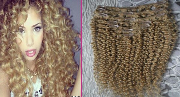 Brasilianer Haarhonighonigblonde Kinky Clip Ins 100g 7pcs Brazilian Kinky Curly Clip in menschlichem Haar Erweiterungen6010072