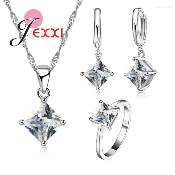 Halskette Ohrringe Set Factory Price Mode Elegante CZ Crystal 3PCS Anhänger Ring 925 Sterling Silberschmuck für Frau