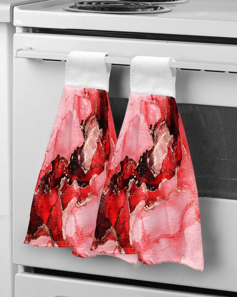 Textura de mármore vermelha limpe a toalha de mão personalizada absorvente toalhas penduradas home cozinha limpa panos de louça de banheiro limpeza de banheiro