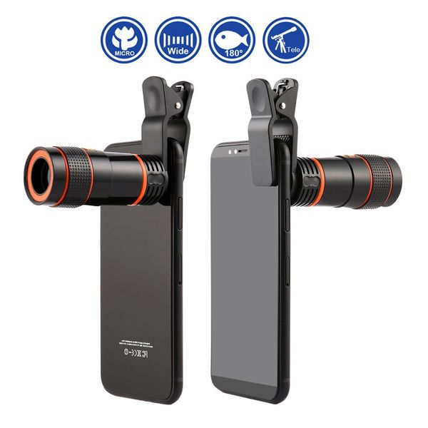 12 -кратный телескоп Zoom Mobile Phone Lins Lens Tolckoto Macro -объективы Universal Selfie Leatrod Long Focus Lins для всех смартфонов