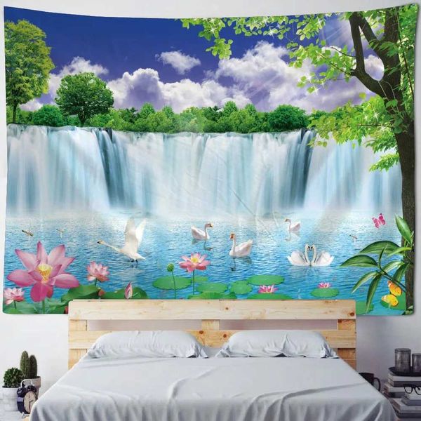 Arazzi sospesi Rosso Forestale Forestale Waterfall Waterfall View Home Wall Rug Boho Mandala Room Art Deco Yoga Sheets Beach coperta R0411