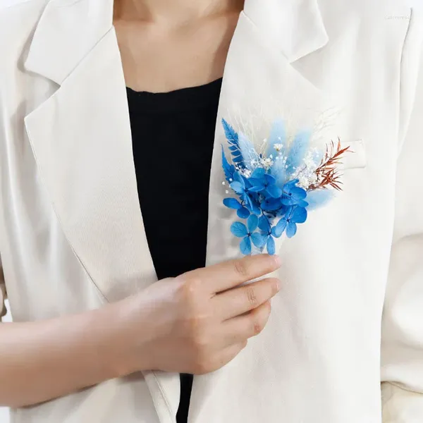 Spille 1pc Nature Sessied Flower Bouquet Corsage for Men Wedding Groom Groomsmen Boutonnieres Accessori per cappotto maschile Accessori