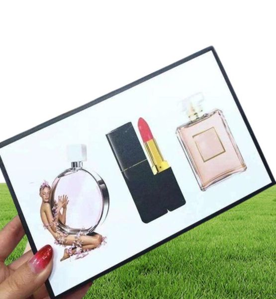 Collezione set di trucco del marchio Matte rossetto 15 ml profumo 3 in 1 kit cosmetico con scatola regalo per donne profumi per regali Deliv2081086