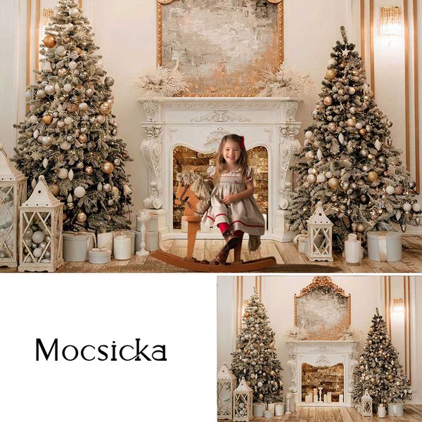 Mocsicka Christmas Tree Gift Photocall Finestra Finestra Famiglia Baby Famiglia Portrait Sfondo fotografico per studio fotografico