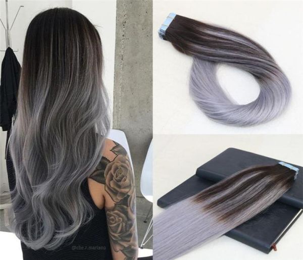 100 nastro non trasformato nelle estensioni dei capelli umani OMBER Sliv Grey Cuopla di trama su estensioni dei capelli 8A Fine spesse BALAYAGE INS6798898