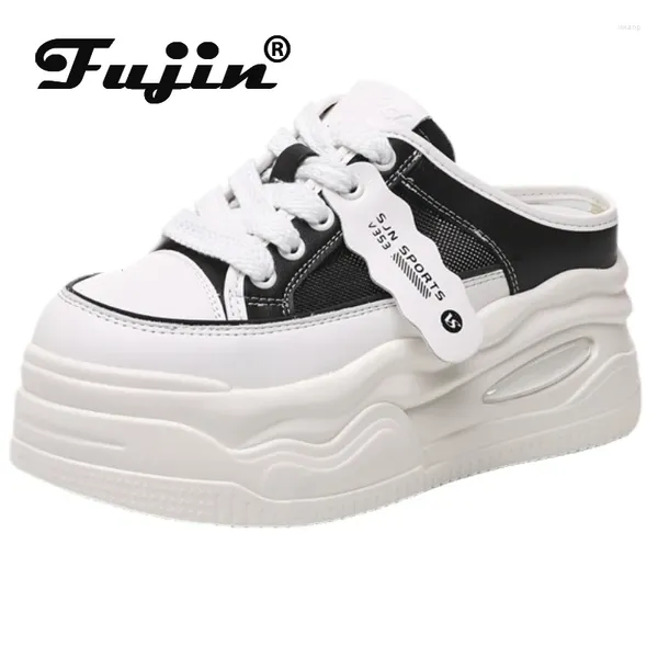 Pantofole Fujin 7 cm Piattaforma in pelle in pelle in pelle aria piattaforma a cuneo sneaker grosse sneaker pompe slippista estate donne sandalo di roma roma