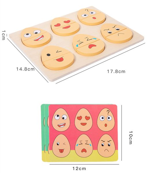 Montessori Wooden Face Expressions che abbina i giochi educativi del puzzle per bambini in età prescolare di età pari o superiore a 3 anni