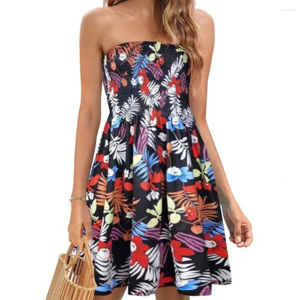 Lässige Kleiderinnen Frauen Resort Wagen Outfit Bohemian Style Printed Kleid Blumenschild aus Schulter Sommer für A-Line Knie