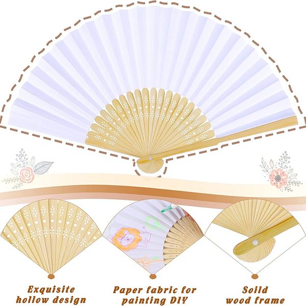 120-20pcs Papierhand Fans Hochzeit White Bamboo Fan Faltbare Fans benutzerdefinierte Fans Brautparty Requisiten Fan Home Decor Kinder DIY Painting