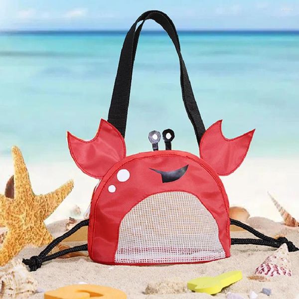 Aufbewahrungstaschen Mesh Strandtasche süße krabbenförmige Kinderspielzeug Schwimmhandtuch Sundies Frauen Kosmetische Kleidung Organisator