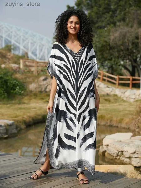 Vestidos casuais básicos manto listrado preto 2024 verão mulheres relaxadas kaftan zebra impressão férias festa longa vestido lounge use vestidos moo q1641 l49