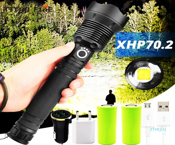 Светодиодный фонарик 90000 Lumens XHP702 Самый мощный фонарик 26650 USB TORCH XHP70 Охотника за фонаря