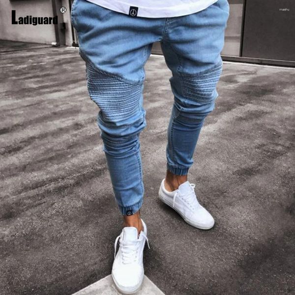 Jeans masculinos Sexy Patchwork calças de jeans de rua casual ruched Pantalon 2024 Europeu e American Fashion Hip Hop Trouser