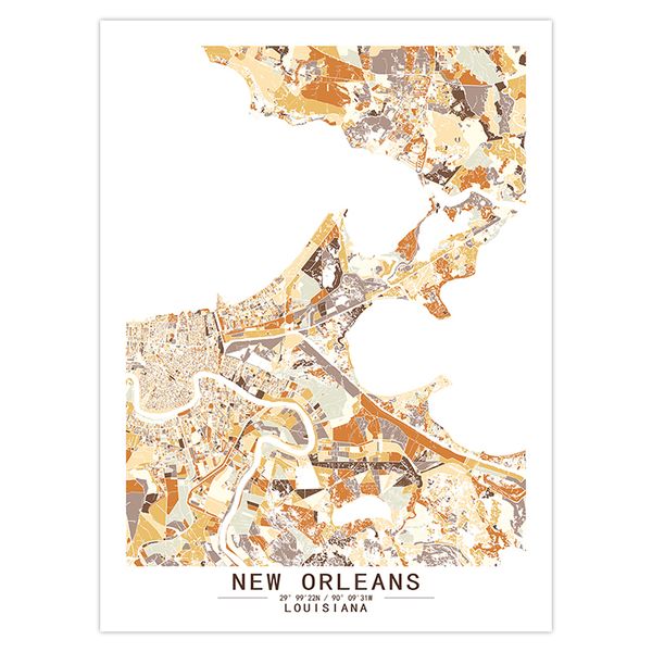 New Orleans Louisiana America UAS Color City Map Abstract Canvas Paintings Wall Art Print Poster Dish Home Decor