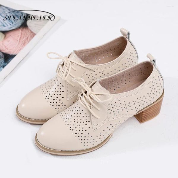 Kleidungsschuhe echte Kuhleder -Designer Vintage Pumps Sandalen lässige handgefertigte Oxford für Frauen beige graue Sommer 2024