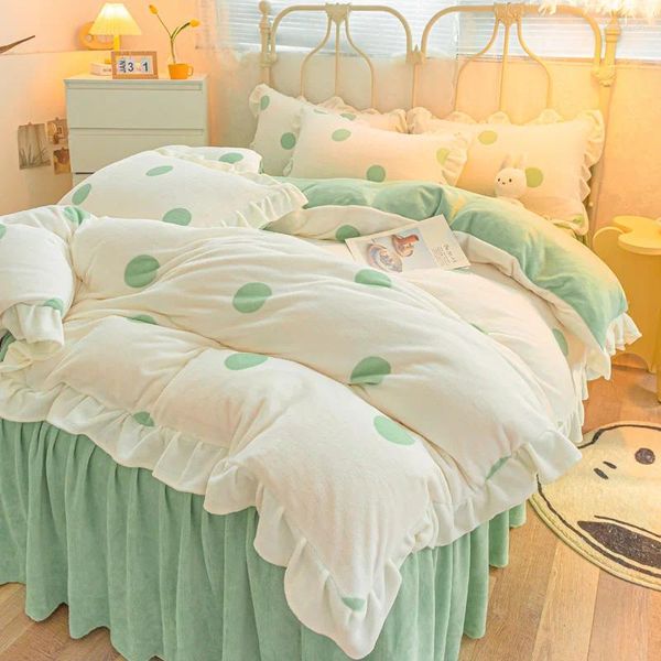 Bettwäsche Sets Set Winter Dicke vierteilige Korallenlasse Bettdecke Duvet Cover doppelseitige französische Bettwäsche-Prinzessin-Bettblatt