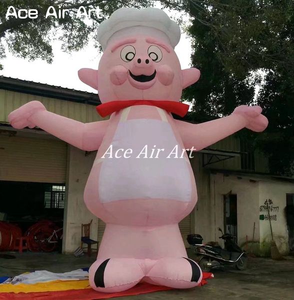 8mH (26 Fuß) mit Blower Factory Direktverkäufe aufblasbarer Pink Pig Chef Air Blown Animal für Restaurantwerbung Ausstellung