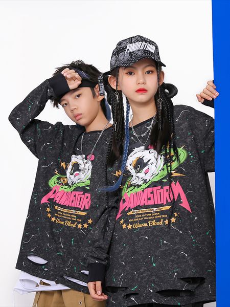 Kids Hip Hop Dance Costume Black Tie Dydy Boys Boys Cool Hip-Hop Girls Girls Street Dance Performance abbigliamento KPOP BL9429