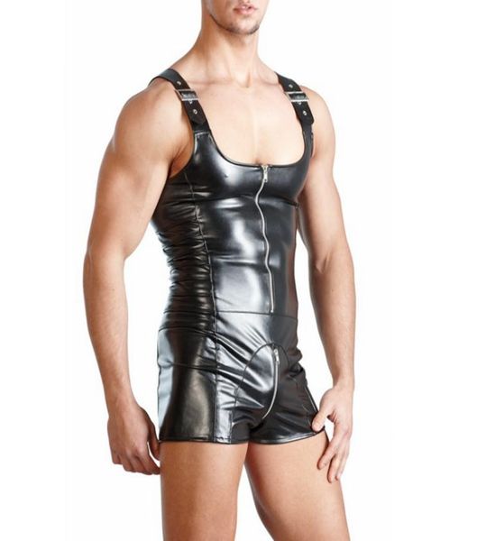 NEU PU Leder Männer sexy BodySuit Faux Latex männlicher erotischer Jumpsuit Club Bühnen Kostüm Schwule Sex Dessous Erwachsene Produkte 4527570